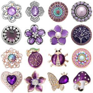 Bracelets de charme 5 pcs/lot bouton pression bijoux violet strass fleur boutons ajustement 18mm bracelets bricolage