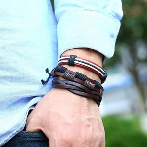 Pulseras de encanto 5 unids retro hombres imitación cuero trenzado cuerda cuentas pulsera muñeca brazalete joyería aleación punk vikingo regalo248z