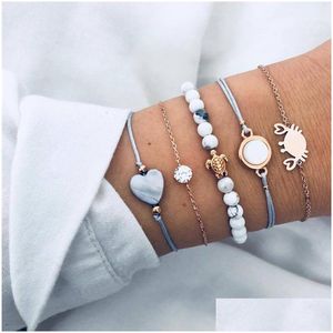 Bracelets porte-bonheur 5pcs / set Bohème Perles Strand Mode Vintage Crabe Tortue Coeur Bracelets Ensembles Pour Femmes Bijoux Drop Delivery Dh8En