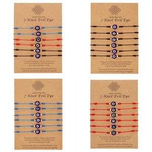 Bracelets de charme 6pcs Set Hand Traided Lucky Red Corde Femmes Bleu 7 Knots Round Perles Bracelet Fashion Friendship Jewelry235d