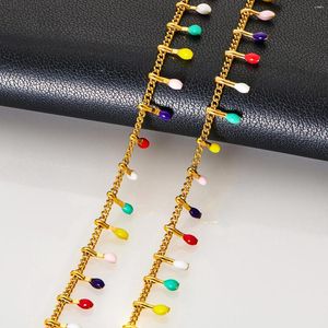 Bracelets de charme 7 mm largeur Colorful Small Droplet Bracelet Bracelet Gold Couleur en acier inoxydable Chaîne Bohemian Style Gift for Women