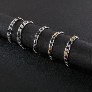 Bracelets de charme 8/9 mm de largeur Figaro Black Gold Color Boutons Decorative Bracelet For Men Miami Link Chain Hip Hop Fshion Bijoux