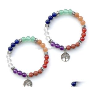 Charm Bracelets 8Mm 7 Chakra Crystal Yoga Healing Nce Beads Tree Of Life Bracelet For Women Men Lovers Fashion Jewelry Gift Drop Del Dhu7C
