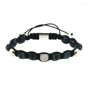 Bracelets de charme 8mm Gun Noir Argent Couleur Cuivre Insert Bleu Motif Pierre Perle Ronde CZ Zircon Réglable Bracelet En Macramé Pour Homme