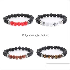 Bracelets porte-bonheur 8mm pierre de lave naturelle perle turquoise oeil de tigre bracelet diy volcan diffuseur d'huile essentielle pour femmes hommes bijoux Dr Otwhf