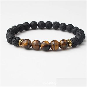 Charm Bracelets 8Mm Natural Lava Stone Bead Crystal Tiger Eye Bracelet Diy Volcano Essential Oil Difusor Para Mujeres Hombres Joyería Drop Dh7Ln