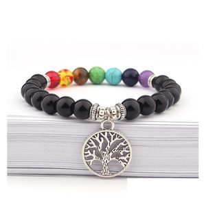 Charm Bracelets 8Mm Pulsera de piedra natural 7 Chakra Tree Of Life Mticolor Beads Stones Mujeres Hombres Yoga Drop Delivery Jewelry Dhjqr