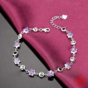 Charm Bracelets 925 Sterling Silver Amethyst Charm Bracelet Chain para mujer Accesorios de joyería al por mayor AA230506