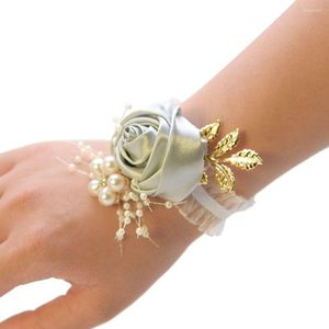 Bracelets à breloques Accessoires Rose Corsage Ruban Mariage Bracelet Poignet Fleurs Demoiselle D'honneur