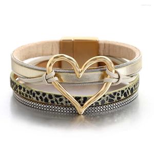 Bracelets de charme Allyes Fashion Bracelet en cuir de coeur creux pour femmes à la main tressé multicouche Wrap Leopard Bijoux Cadeaux