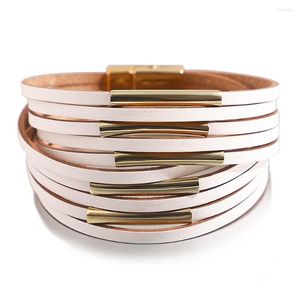 Bracelets porte-bonheur ALLYES mode Simple Wrap Bracelet en cuir pour femmes multicouche métal Tube croix mince bande large fête bijoux