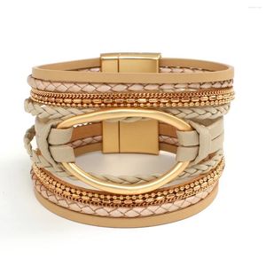 Bracelets de charme Bracelet géométrique creux de chaîne métallique amorale pour femmes bijoux en cuir tressé multicouche