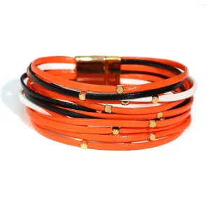 Bracelets Charm Beads Vintage Metal Beads Black Orange Leather For Women Slim Strips Bangles Femenino Joyería