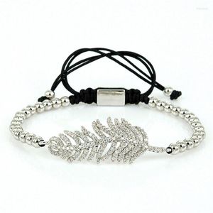 Bracelets porte-bonheur Anil Arjandas CZ pour femme macramé tressage cordon 24k métal plaqué perles feuille forme cristal clair