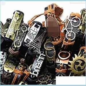 Charm Bracelets Band Vintage Leather Mens Womens Surfer Bracelet Cuff Wristband 50Pcs Lotes Mixed Style Retro Jewelry Cha Dhseller2010 Dhlfi