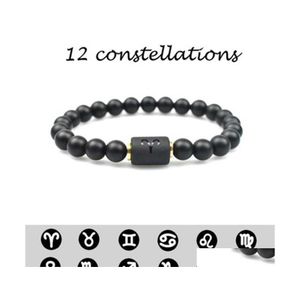 Pulseras con dijes Cuentas de piedra negra 12 Constelación Pareja Pulsera Hombres Pulseras para mujeres Pseras Moda Mascina Hombre Hombre Joya para hombre DH6HJ