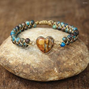 Bracelets porte-bonheur bleu fou dentelle Agates coeur forme Couple amoureux bohême Yoga tressé Wrap Bracelet bijoux faits à la main