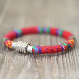 Bracelets Charm Bohemain Ethnic 6 mm Farbic Bracelet plateado Color pulsador magn￩tico para hombres Mujeres BFF Joyas coincidentes Homme