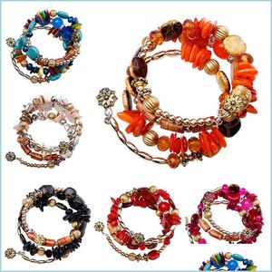 Bracelets de charme Perles de Bohême Bracelet de charme en cristal Tibet Mtilayer Imitation Pierre naturelle Bracelets de vent Ethnique Drop Livraison 202 Dh9Wp