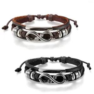 Bracelets de charme BONISKISS Laides Heart CZ Crystal Accent Silver Color Tone Infinity Bracelet en cuir réglable en perles faites à la main