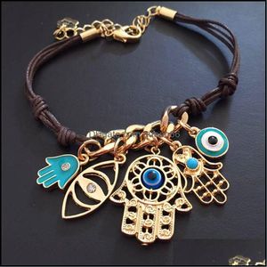 Bracelets de charme Bracelet Hamsa Main Coeur Perles Turc Pseras Bleu Mauvais Oeil Drop Livraison Bijoux Dhend