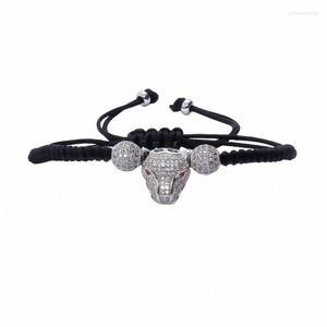 Pulseras con abalorios Pulsera con cadena de cuerda para mujeres y hombres Cabeza de animal hecha de circonita cúbica Mirar luz de destello Mostrar lujo