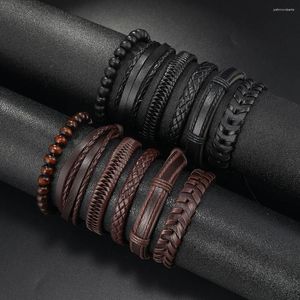 Bracelets de charme en cuir tressé pour hommes femmes tissé ethnique Tribal corde bracelets ensemble bijoux réglables