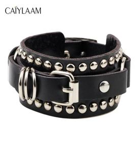 Bracelets Charm Caiylaam Punk Style Rivet Leather For Women Rock Jewelry Men en blanco y negro Hip Hop Pareja7450834