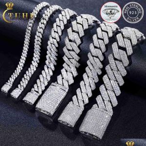 Pulseras con dijes Pulseras con dijes 8 mm-25 mm Pass Diamond Tester 925 Sterling Sier FL VVS Moissanite Iced Out Cuban Link Tobillera Brazalete Bra Dhcvk