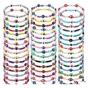 Pulseras con dijes Pulseras con dijes Paquete de mal de ojo Pulsera de protección elástica con cuentas mexicanas Hilo hecho a mano ajustable Buena suerte Mal De Dhkz1