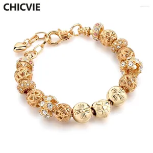 Bracelets de charme Chicvie Gold Color Crystal Glass Bread Bracelet for Women Beads Charms Bijoux Making Custom DIY SBR170008