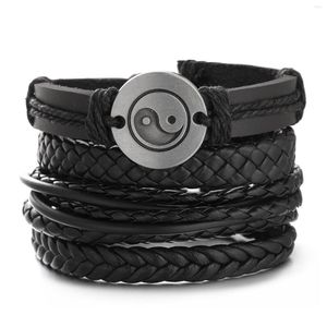 Bracelets porte-bonheur Style chinois Tai Chi Ying Yang Combinaison Bracelet Hommes Bracelet en cuir tressé noir Homme Punk Bijoux Accessoires