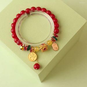 Bracelets de charme Style chinois année Section Bracelet de perles de corail pour les femmes 8mm Animal apporter bonne chance élasticité cadeau