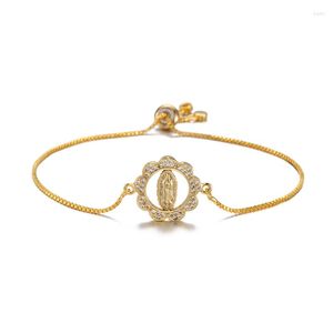 Bracelets porte-bonheur Design classique couleur or bienheureuse vierge marie pour femme fille luxe zircone Bracelet bijoux religieux
