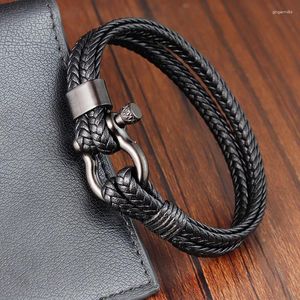 Bracelets de charme Classique Fermoir en acier inoxydable Couture Bracelet en cuir pour hommes Double couche Corde Bijoux Accessoires Couple Cadeaux