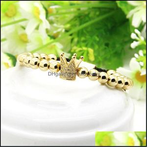 Bracelets de charme Clear Cz Crown Traided Charm Men Bracelet Wholesale 6 mm Top Quality Brass Party Gift Bijoux Drop Livraison Brac DHFBB