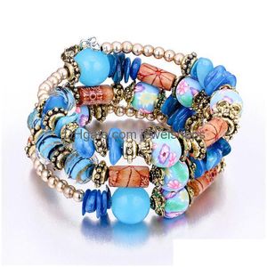 Bracelets de charme Colorf Bracelet Charms Bohème Fleur Bijoux Filles Mode Perles Ethniques Bracelets Pour Femme Vintage Mtilayer Wrap Be Dh3Cn