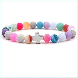 Bracelets porte-bonheur croix Bracelet en pierre naturelle patiné corde perle Yoga Chakra livraison directe bijoux Bracelets Dhuj9