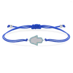 Pulseras de encanto Cubic Zirconia Crystal Blue Hamsa Mano de Fátima Pulsera Mujeres CZ Zircon Piedras Hilo Rojo Suerte Proteger Joyería de Moda