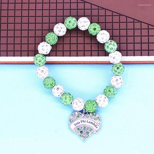 Bracelets De Charme Conception Personnalisée Blanc Vert Boule Disco Perles De Cristal Coeur Incrustation Autocollant Lettres Grecques Iota Phi Lambda Bracelet Élastique Pour