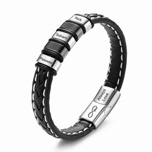 Bracelets de charme Noms personnalisés Bracelet pour hommes Bracelet personnalisé bijoux café bracelets en cuir noir bouton aimant fête des pères cadeaux de famille 231215