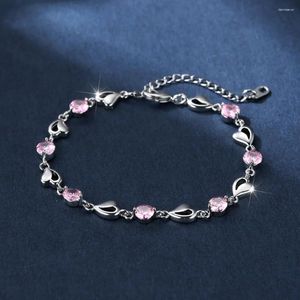 Bracelets porte-bonheur mignon rond rose Zircon coeur creux pour les femmes couleur argent saint valentin femme mariage fiançailles Bracelet Bracelet CZ