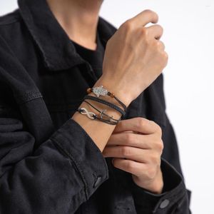 Pulseras de encanto Ojo del diablo Pulsera de cuero para hombre Simple Versátil Ancla Número 8 Regalo del amante