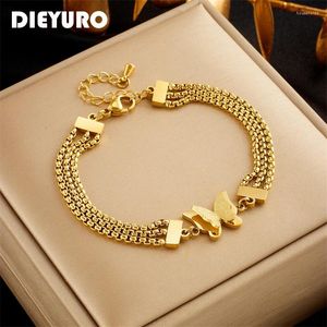 Bracelets de charme Dieyuro 316L en acier inoxydable couleur or papillon bracelet pour femmes mode filles multicouche chais poignet bijoux cadeaux