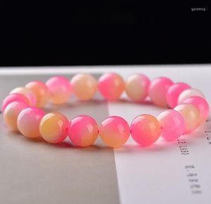 Bracelets de charme Goutte Naturelle Pêche Rose Calcédoine Pierre Perles Taille 8mm Pour Fille Femmes Été Unique Tour Bijoux