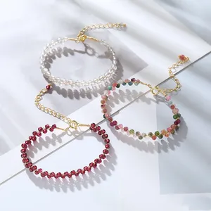Bracelets de charme Bracelet de style forestier élégant pour femmes bijoux de mode avec bracelet d'améthyste de grenade et de pierre de lune tissés à la main