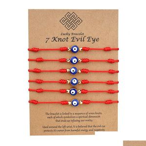 Bracelets de charme Evil Blue Eye 7 noeuds chanceux réglable chaîne rouge Amet pour femmes hommes petits garçons filles livraison directe bijoux Dhx9F