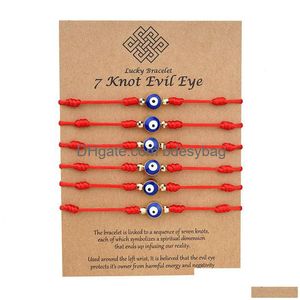 Bracelets de charme Evil Blue Eye 7 noeuds Bracelets chanceux réglable chaîne rouge Amet pour femmes hommes petits garçons livraison directe bijoux Bracel Dhjql