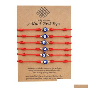 Charme Bracelets Evil Blue Eye 7 Noeud Chanceux Chaîne Rouge Réglable Amet Pour Femmes Hommes Petits Garçons Filles Drop Delivery Bijoux Dhm02