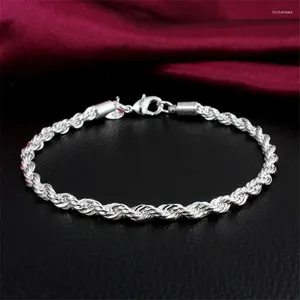 Pulseras de encanto Moda 925 Pulsera de plata esterlina para hombre Mujer 4 mm Cadena de cuerda trenzada Joyería fina Regalo de fiesta de boda